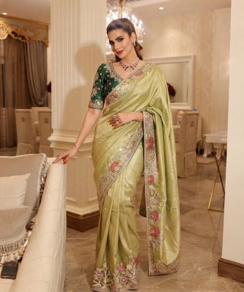 Iconic Green Party Wear Kanjivaram Silk Saree with Designer Embroidered Blouse Silk Sarees Wholesale