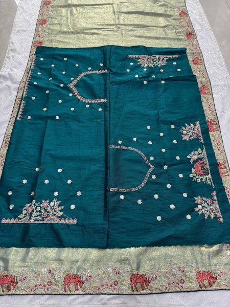 Iconic Green Party Wear Kanjivaram Silk Saree with Designer Embroidered Blouse Silk Sarees Wholesale