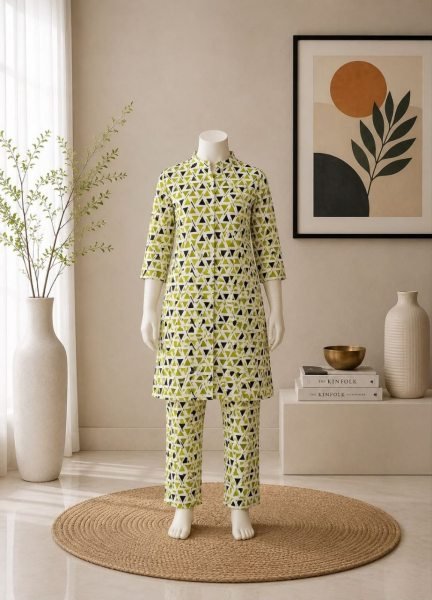 Iconic Green Premium Girls Heavy Viscose Printed Kurti with Pant Girls Wear