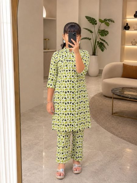 Iconic Green Premium Girls Heavy Viscose Printed Kurti with Pant Girls Wear