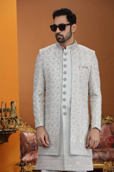 Iconic Grey Designer Heavy Work Suit Set for Wedding and Celebration Wear Kurta Pajama Wholesale