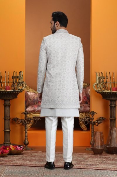 Iconic Grey Designer Heavy Work Suit Set for Wedding and Celebration Wear Kurta Pajama Wholesale