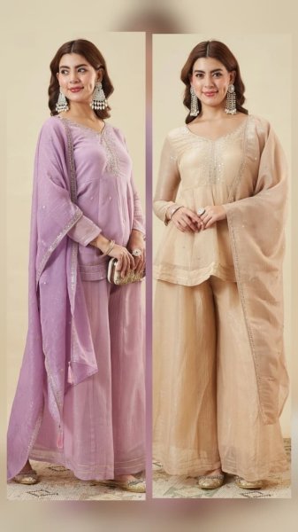 Iconic Lavender Crunchy Silk Sharara Suit with Embroidery Work for Festive Wear Ready To Wear Collection