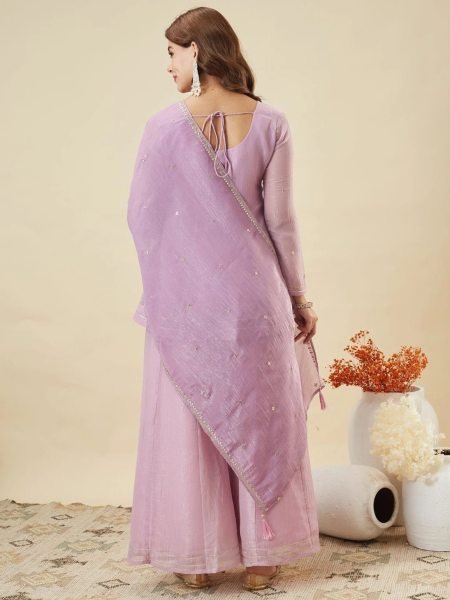 Iconic Lavender Crunchy Silk Sharara Suit with Embroidery Work for Festive Wear Ready To Wear Collection