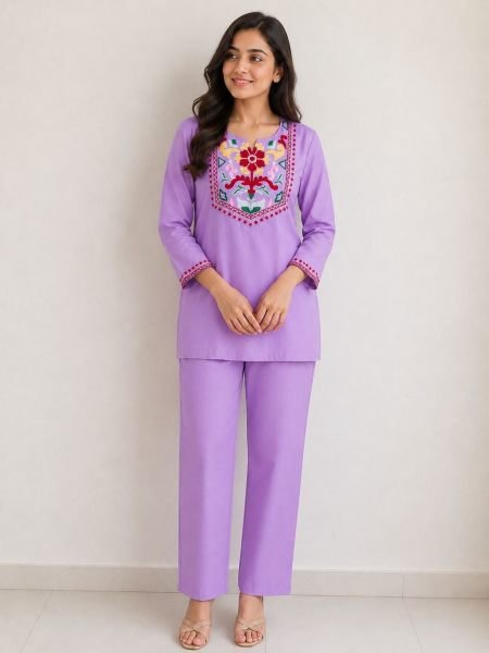 Iconic Lavender Designer Rayon Slub Top with Matching Bottom for Women Kurtis