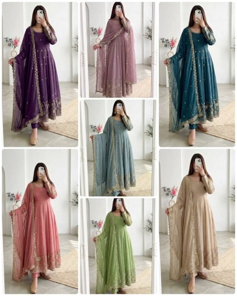 Iconic Lavender Full Stitched Heavy Crunchy Silk Gown Set with Micro Cotton Inner Ready To Wear Collection
