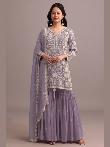 Iconic Lavender Wedding Wear Georgette Suit with Lace Dupatta at Manufacturer Price Salwar Kameez