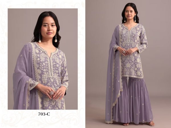 Iconic Lavender Wedding Wear Georgette Suit with Lace Dupatta at Manufacturer Price Sharara Set