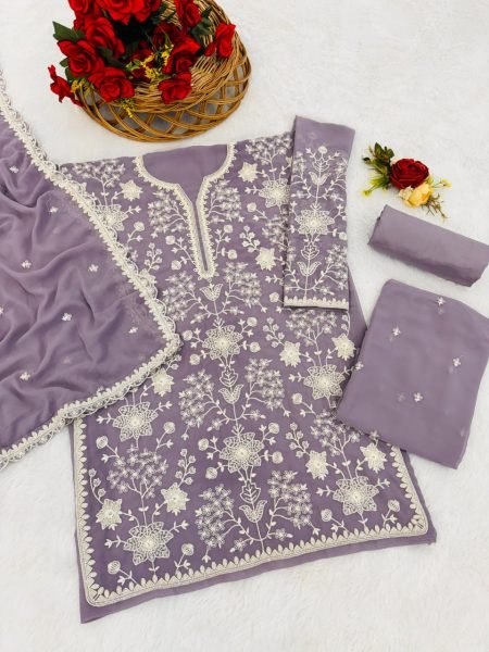 Iconic Lavender Wedding Wear Georgette Suit with Lace Dupatta at Manufacturer Price Sharara Set