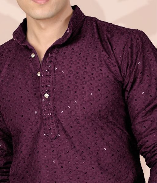 Iconic Magenta Cotton Lucknowi Embroidery Kurta for Men Festive Wear at Wholesale Rate Kurta Pajama Wholesale