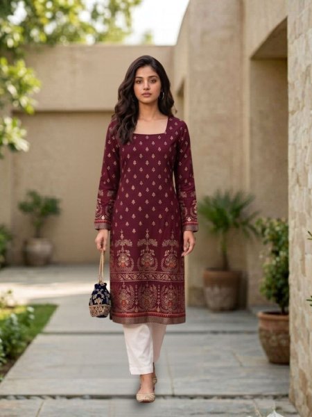 Iconic Maroon Designer Straight Cut Kurti at Manufacturer Price for Resellers Kurtis
