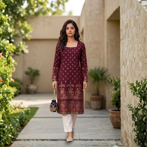 Iconic Maroon Designer Straight Cut Kurti at Manufacturer Price for Resellers Printed Kurtis