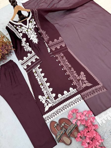 Iconic Maroon Oversized Kaftan with Embroidery and Organza Lace Dupatta Ready To Wear Collection
