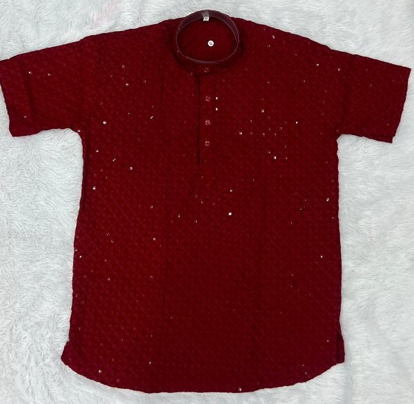 Iconic Maroon Rayon Chikan Work Kurta with Front and Back Embroidery Kurta Pajama Wholesale
