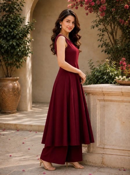 Iconic Maroon Tesla 2 Piece Kurti Set With Hand Work On Neck For Kurti Set Bulk Buyers Anarkali Kurtis 