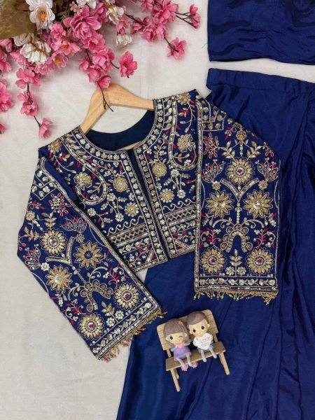 Iconic Navy Blue Lycra Drape Saree with Embroidered Silk Jacket Ready To Wear Saree 