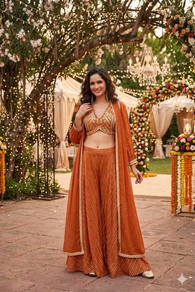 Iconic Orange Boutique Style Silk Palazzo Suit with Heavy Hand Embellished Embroidery Designer Plazzo Salwar Suits Wholesale