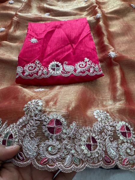 Iconic Orange Chiffon Silk Saree with Butta Work and Piping Border for Wedding Wear Pure Chiffon Sarees Wholesale