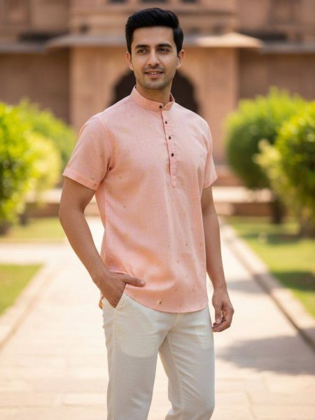 Iconic Peach Lightweight Linen Cotton Kurta for Summer Wear 