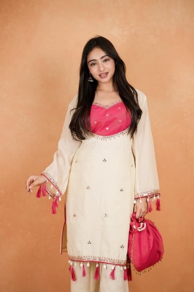 Iconic Pink Designer Pure Cosmos Palazzo Set with Bustier for Women CO ORD Sets