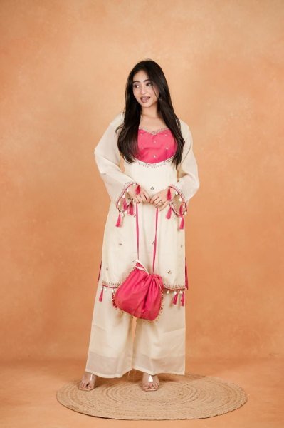 Iconic Pink Designer Pure Cosmos Palazzo Set with Bustier for Women CO ORD Sets
