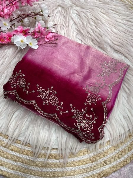 Iconic Pink Designer Space Soft Silk Saree with Jarkhan Work and Swarovski For Wedding Silk Sarees Wholesale