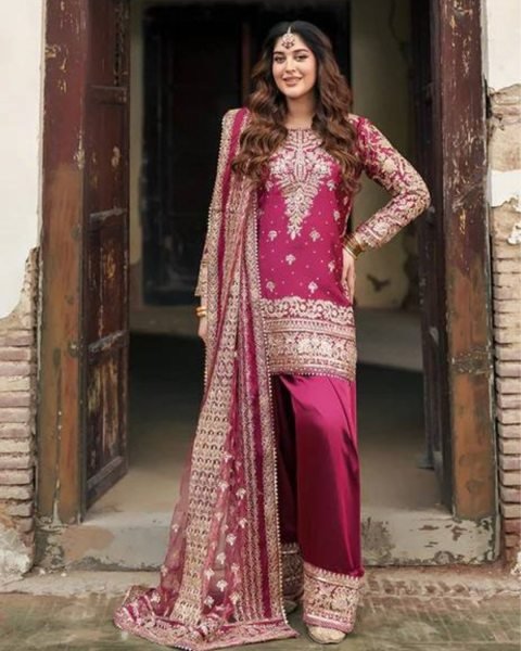Iconic Pink  Kurta Set with Sequence Farshi Salwar and Butterfly Net Dupatta with Sequence 4 Side Lace Work Border Ready To Wear Suit