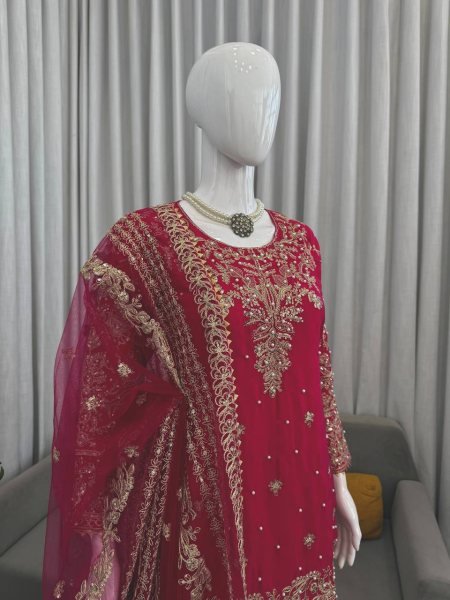 Iconic Pink  Kurta Set with Sequence Farshi Salwar and Butterfly Net Dupatta with Sequence 4 Side Lace Work Border Ready To Wear Collection