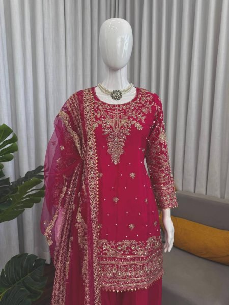Iconic Pink  Kurta Set with Sequence Farshi Salwar and Butterfly Net Dupatta with Sequence 4 Side Lace Work Border Ready To Wear Collection
