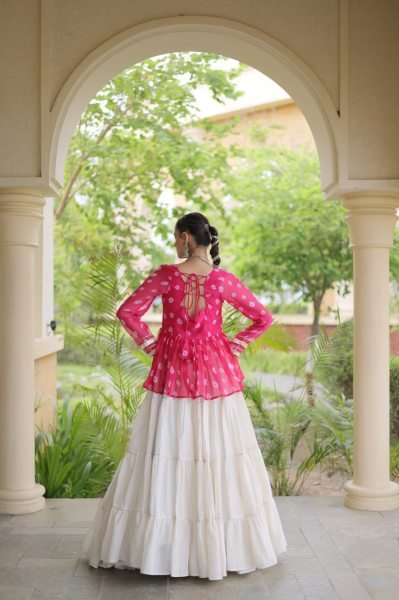 Iconic Pink White Garba Wear Lehenga Choli with Kutchi Gamthi Patchwork Navratri Lehnega Choli