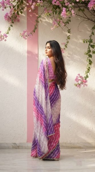 Iconic Pink Yellow Space Silk Digital Print Saree with Matching Printed Blouse Silk Sarees Wholesale