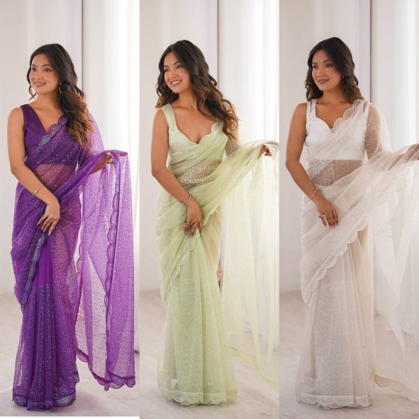 Iconic Pista Heavy Soft Net Saree with Designer Sequin Embroidery Work at Manufacturer  Net Sarees Wholesale