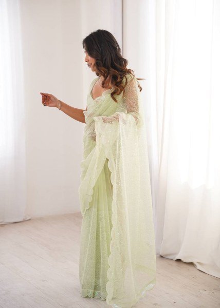 Iconic Pista Heavy Soft Net Saree with Designer Sequin Embroidery Work at Manufacturer  Net Sarees Wholesale