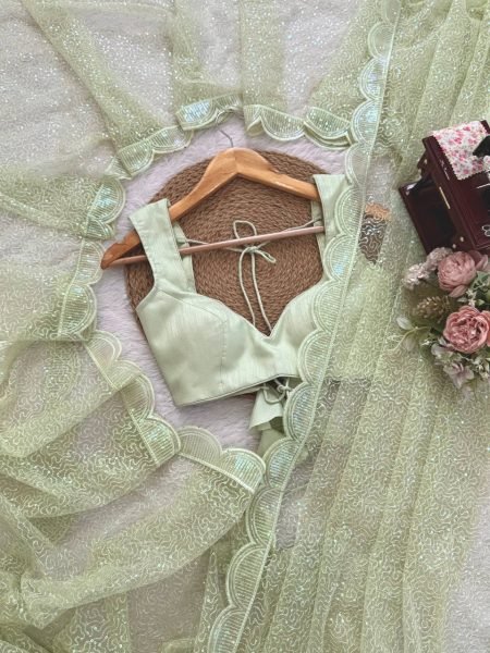 Iconic Pista Heavy Soft Net Saree with Designer Sequin Embroidery Work at Manufacturer  Net Sarees Wholesale
