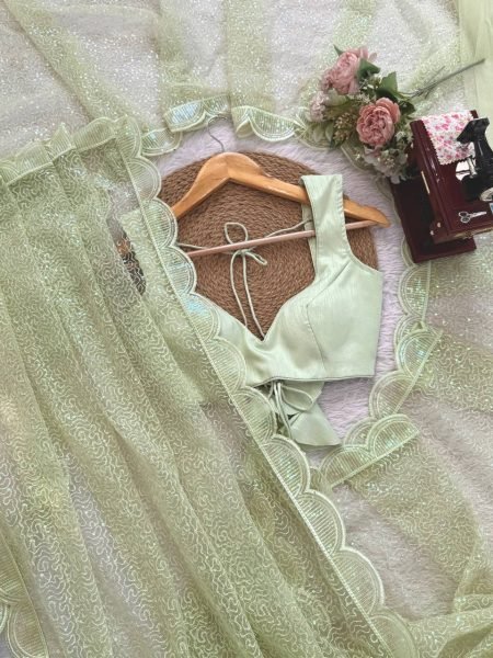 Iconic Pista Heavy Soft Net Saree with Designer Sequin Embroidery Work at Manufacturer  Net Sarees Wholesale
