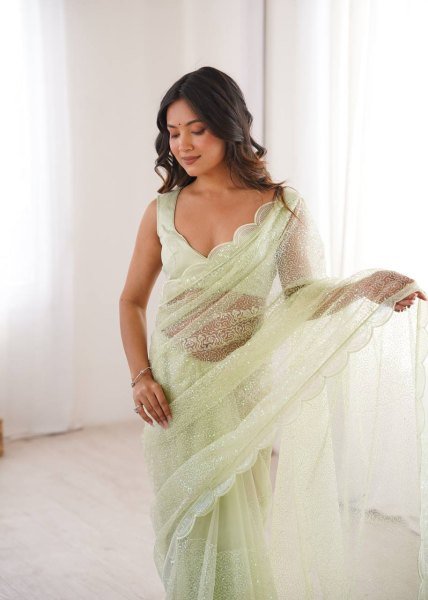 Iconic Pista Heavy Soft Net Saree with Designer Sequin Embroidery Work at Manufacturer  Net Sarees Wholesale