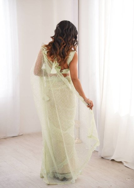 Iconic Pista Heavy Soft Net Saree with Designer Sequin Embroidery Work at Manufacturer  Net Sarees Wholesale