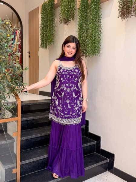 Iconic Purple Boutique Style Chinnon Kurti Collection with Designer Dupatta Kurtis