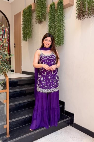 Iconic Purple Boutique Style Chinnon Kurti Collection with Designer Dupatta 3 Piece Kurti Set