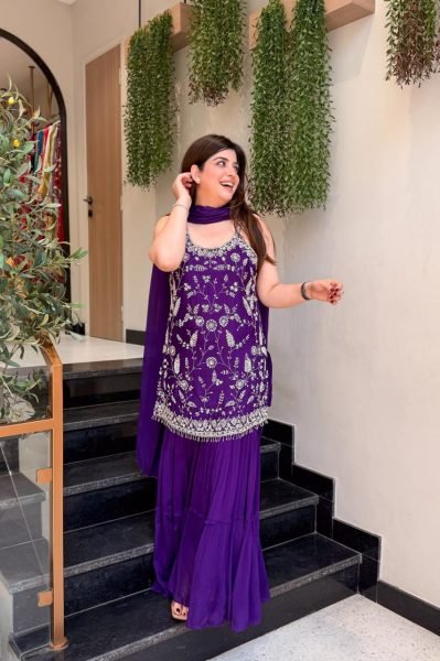 Iconic Purple Boutique Style Chinnon Kurti Collection with Designer Dupatta 3 Piece Kurti Set