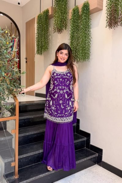 Iconic Purple Boutique Style Chinnon Kurti Collection with Designer Dupatta 3 Piece Kurti Set