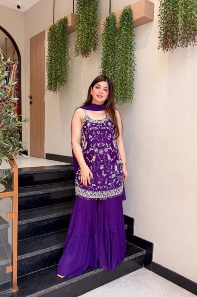 Iconic Purple Boutique Style Chinnon Kurti Collection with Designer Dupatta 3 Piece Kurti Set