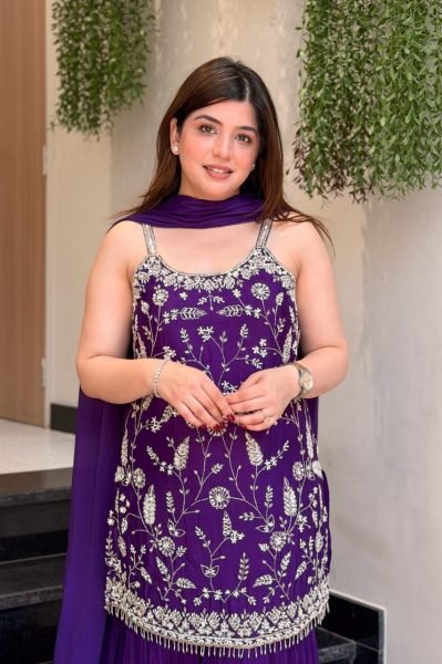 Iconic Purple Boutique Style Chinnon Kurti Collection with Designer Dupatta 3 Piece Kurti Set