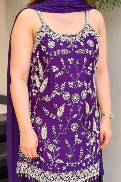 Iconic Purple Boutique Style Chinnon Kurti Collection with Designer Dupatta 3 Piece Kurti Set