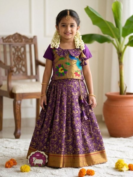 Iconic Purple Girls Lehenga Choli with Fancy Blouse for Festive Wear Kurtis