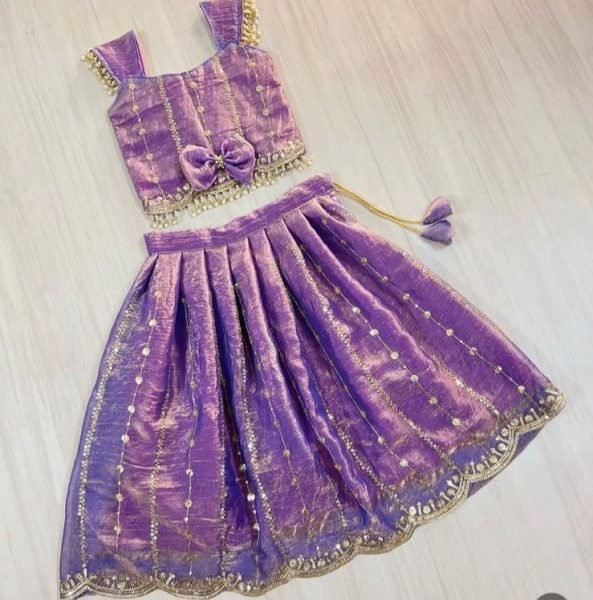 Iconic Purple Kids Pattu Pavada Silk Lehenga with Embroidery Work for Festive Wear Girls Wear