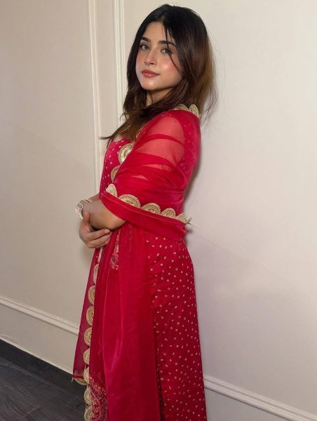 Iconic Red Bandhani Faux Georgette Kurti with Real Mirror Hand Work with Chudidar Pant and Dupatta  at Manufacturer Rate  Straight Cut Long Kurtis