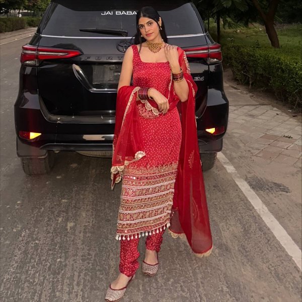 Iconic Red Bandhani Faux Georgette Kurti with Real Mirror Hand Work with Chudidar Pant and Dupatta  at Manufacturer Rate  Straight Cut Long Kurtis