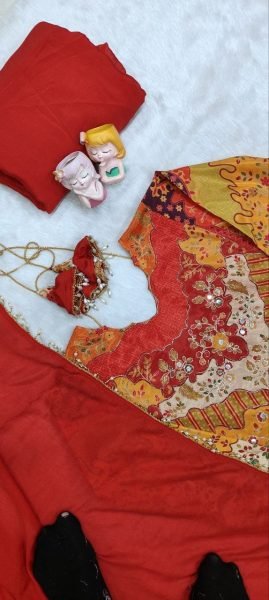 Iconic Red Chinon Silk Aari Mirror Work Sharara Suit with Pearl Dupatta 3 Piece Kurti Set