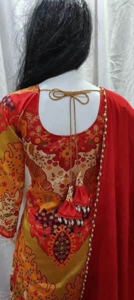 Iconic Red Chinon Silk Aari Mirror Work Sharara Suit with Pearl Dupatta 3 Piece Kurti Set